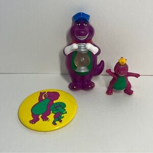 Vtg 90s Barney Lot PVC Toy Figure Night Nite Light Lantern Button Pin Baby Bop